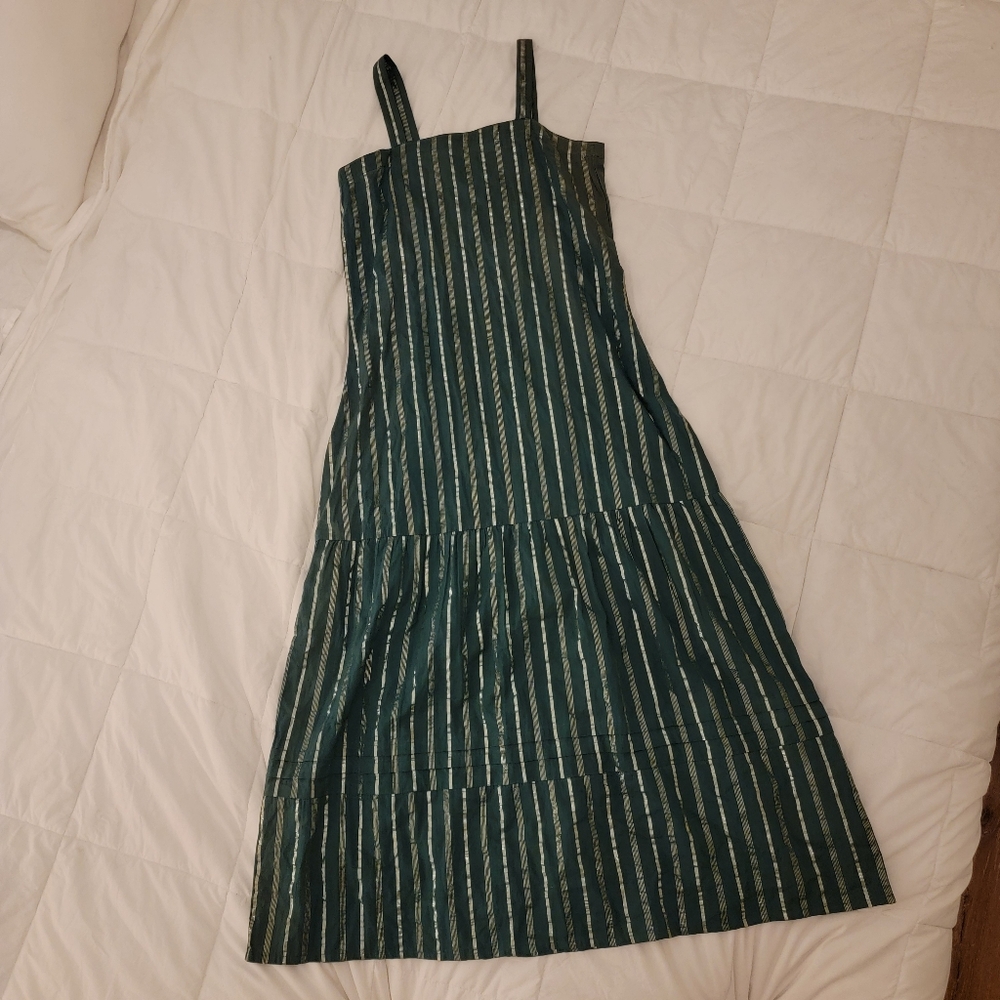 RAGA Anthropologie Green & Gold Threaded Maxi Dress Size S NWT